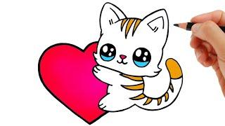 HOW TO DRAW A CAT KAWAII - HOW TO DRAW A HEART EASY