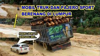 SERU LIHAT MOBIL TRUK DAN PAJERO SPORT BERENANG DI LUMPUR