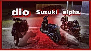 Покатушки на мопедах НОЧЬЮ !!! (Suzuki lets 2, Honda dio, АЛЬФА ! )